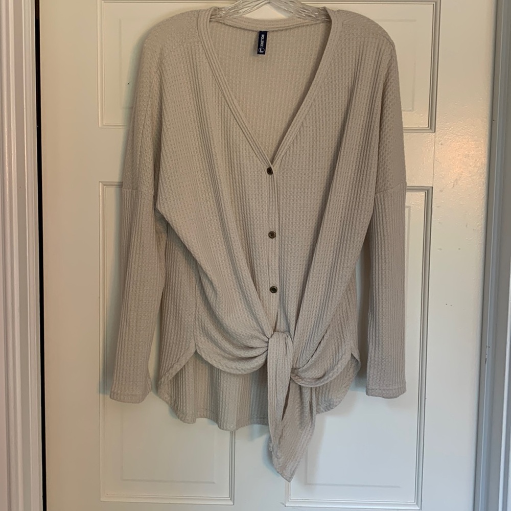 Waffle knit long sleeve button down
